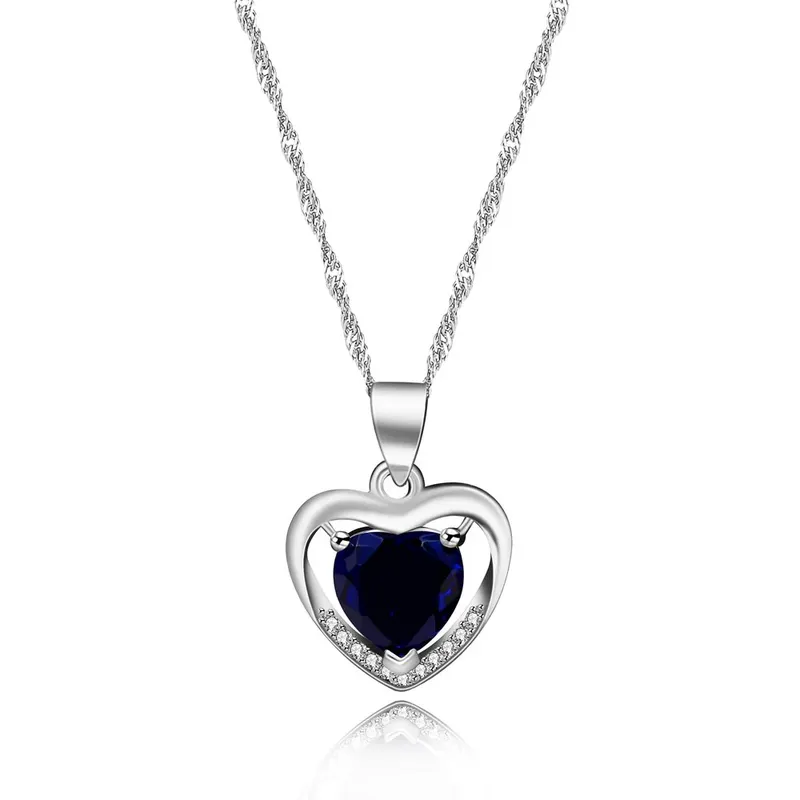 Dainty Double Heart Pendant Necklace, Birthstone Heart Necklace