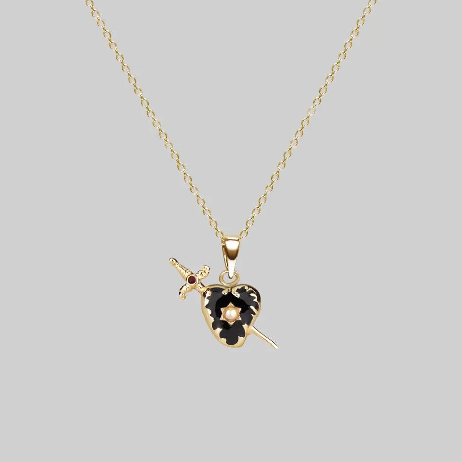 DEVOTION. Black Heart & Sword Gold Necklace