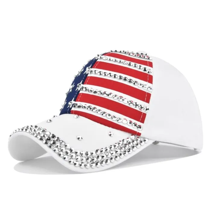 Diamond-Encrusted American Flag Unisex Baseball Cap