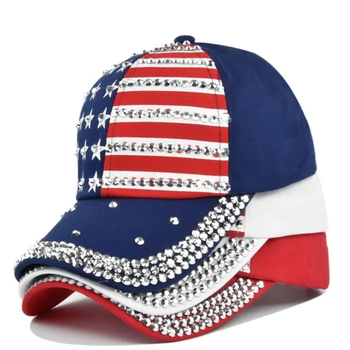 Diamond-Encrusted American Flag Unisex Baseball Cap