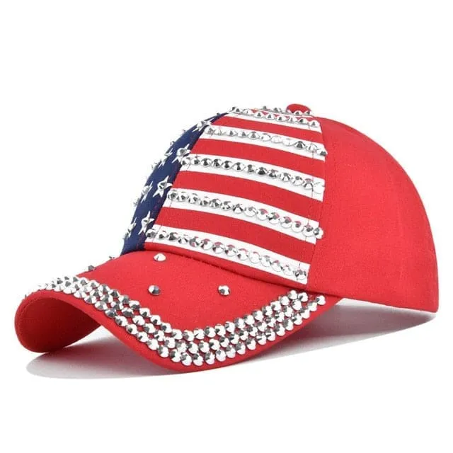 Diamond-Encrusted American Flag Unisex Baseball Cap