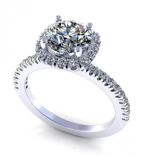 Distinctive 1.40 CT Round Cut Diamond Engagement Ring in 14 KT White Gold