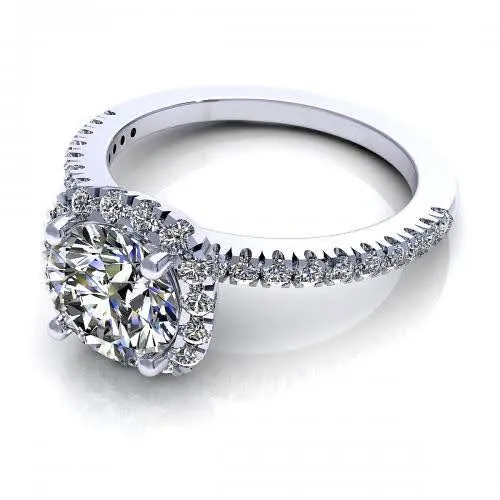 Distinctive 1.40 CT Round Cut Diamond Engagement Ring in 14 KT White Gold