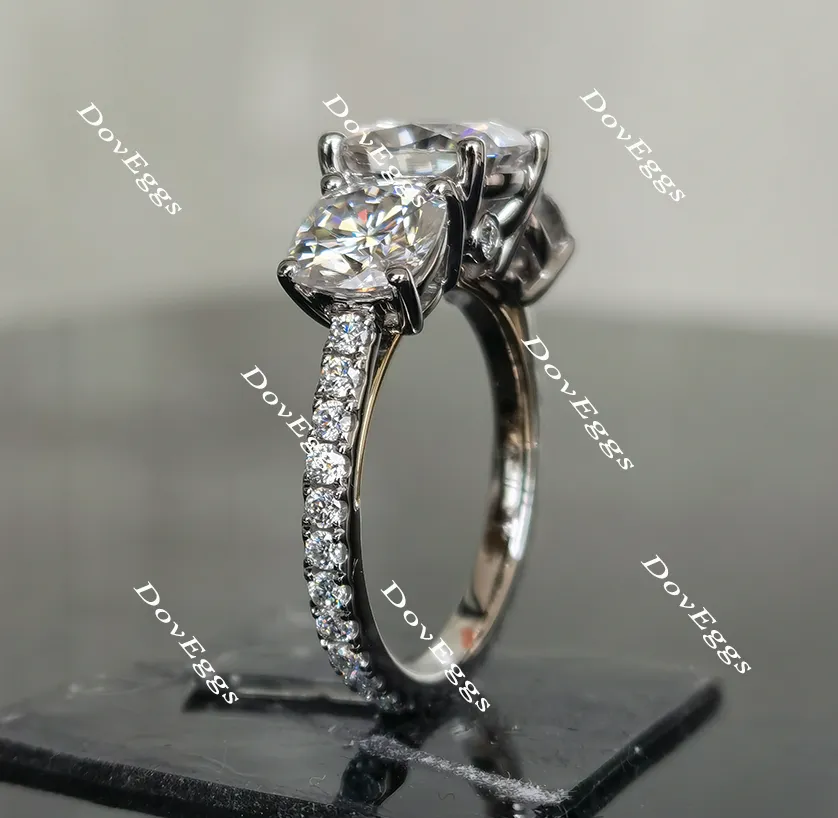 Doveggs cushion three-stone moissanite engagement ring