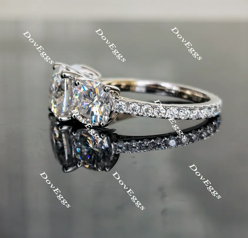 Doveggs cushion three-stone moissanite engagement ring