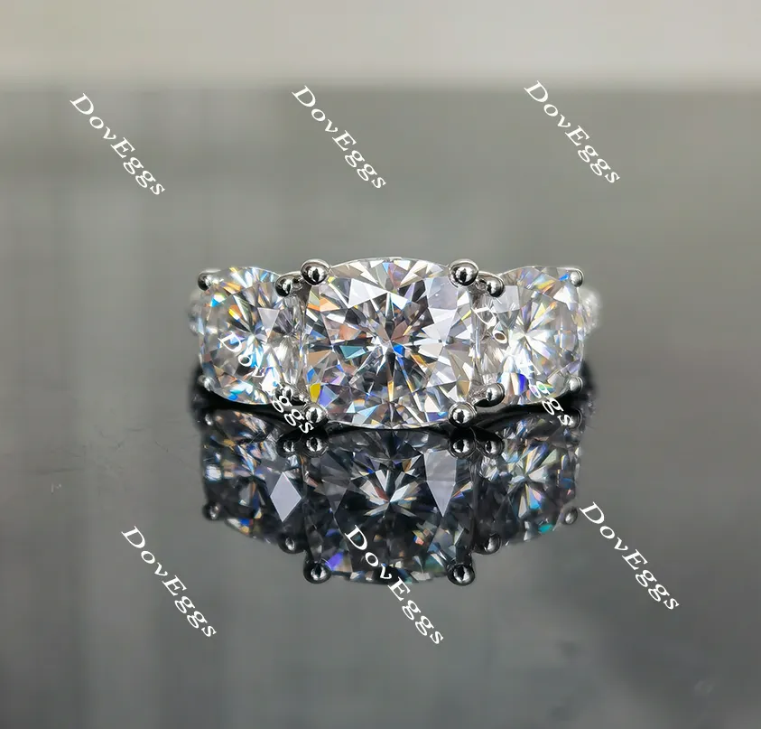 Doveggs cushion three-stone moissanite engagement ring