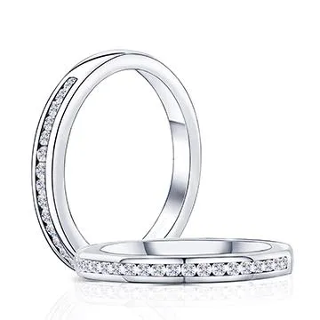 Doveggs solid 14k white gold half eternity channel set moissanite wedding bands (size 4.25)