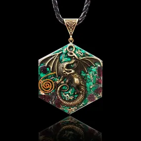 Dragon Orgone Energy Necklace with Malachite & Garnet Healing Crystals