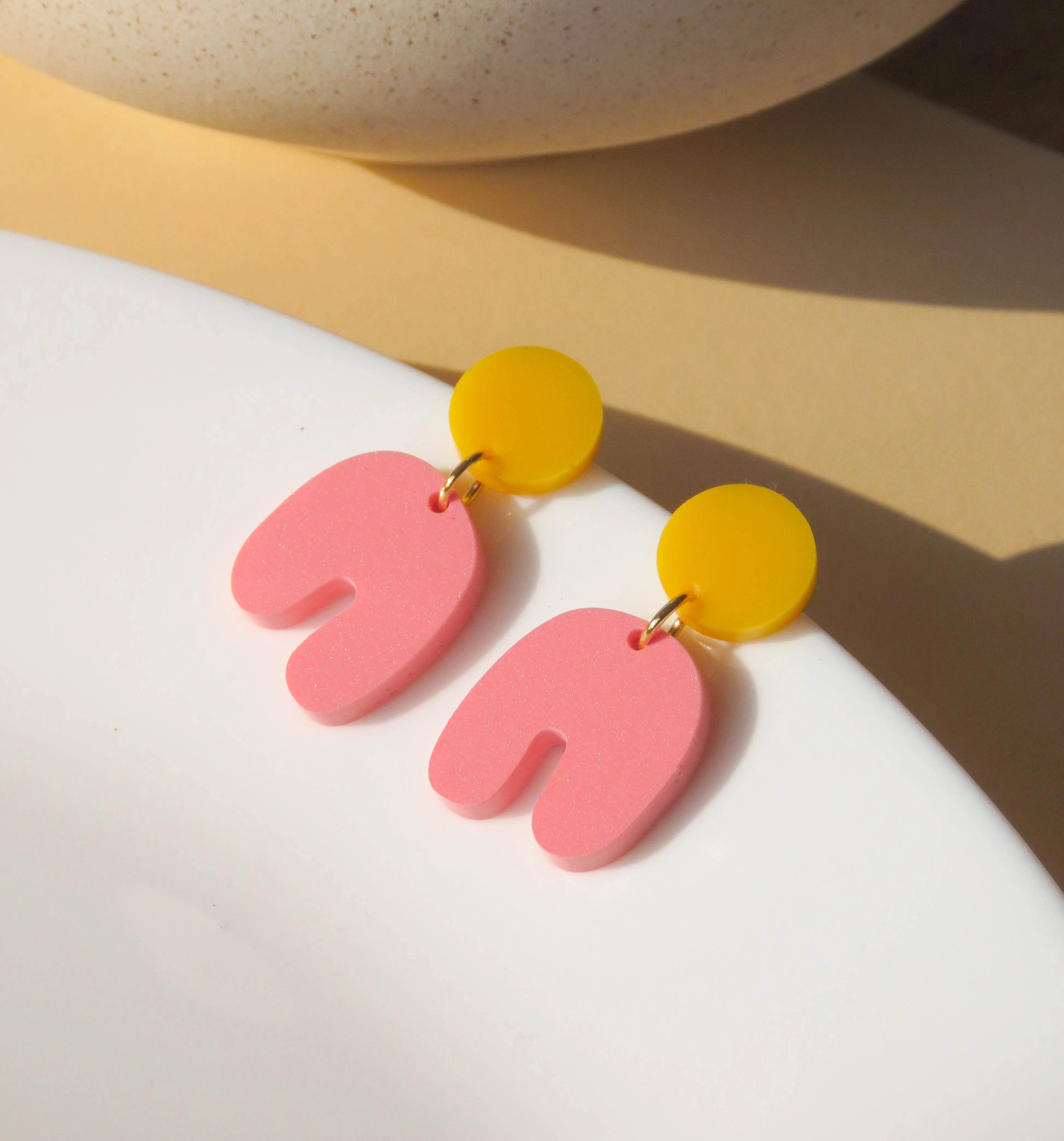 Earrings - Golden Yellow Strawberry Squishy Arch Bow