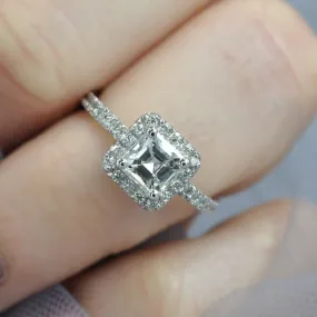 Ecstatic 1.45CT Asscher and Round Cut Diamond Engagement Ring in Platinum