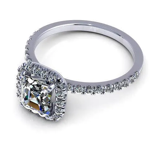 Ecstatic 1.45CT Asscher and Round Cut Diamond Engagement Ring in Platinum