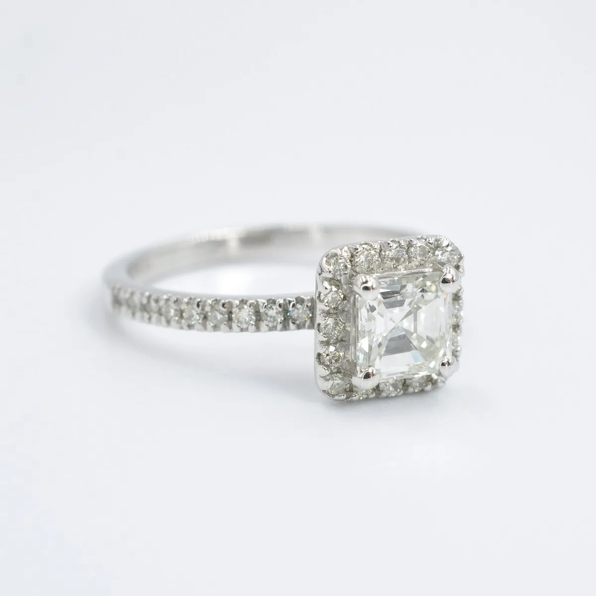 Ecstatic 1.45CT Asscher and Round Cut Diamond Engagement Ring in Platinum