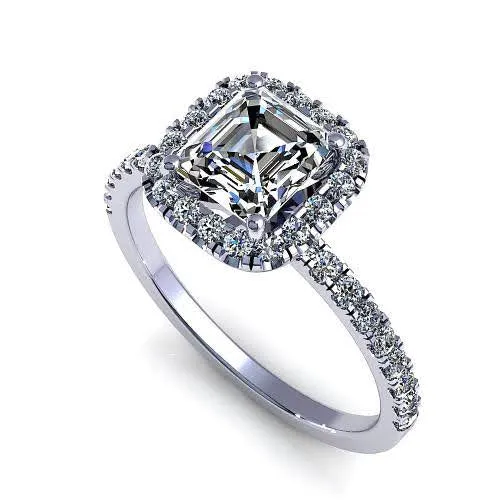 Ecstatic 1.45CT Asscher and Round Cut Diamond Engagement Ring in Platinum