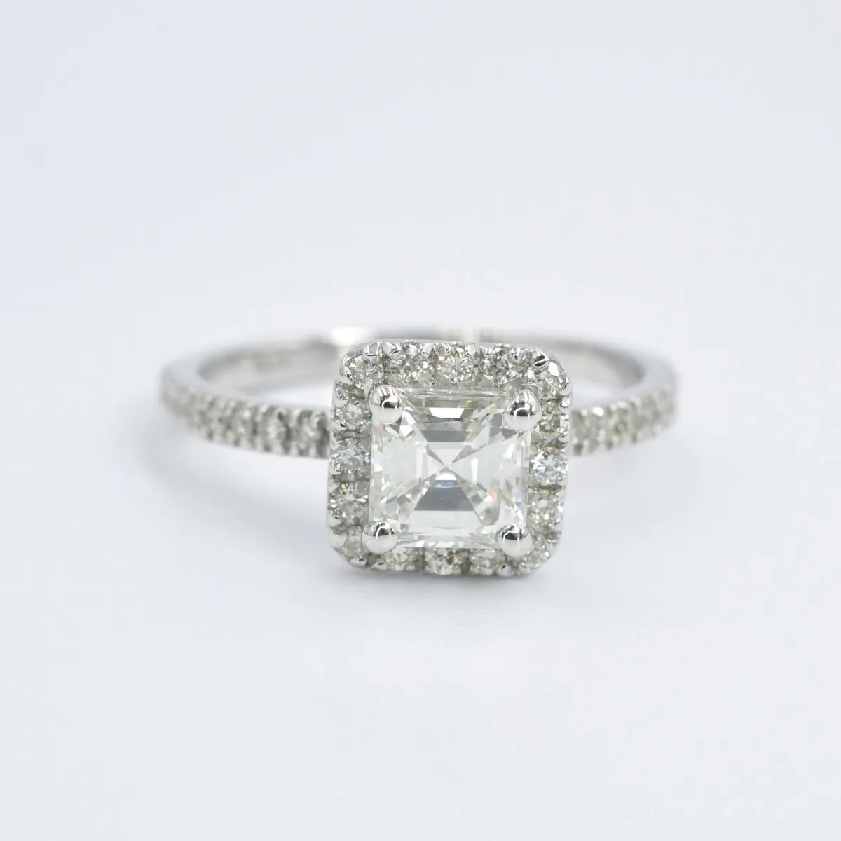 Ecstatic 1.45CT Asscher and Round Cut Diamond Engagement Ring in Platinum