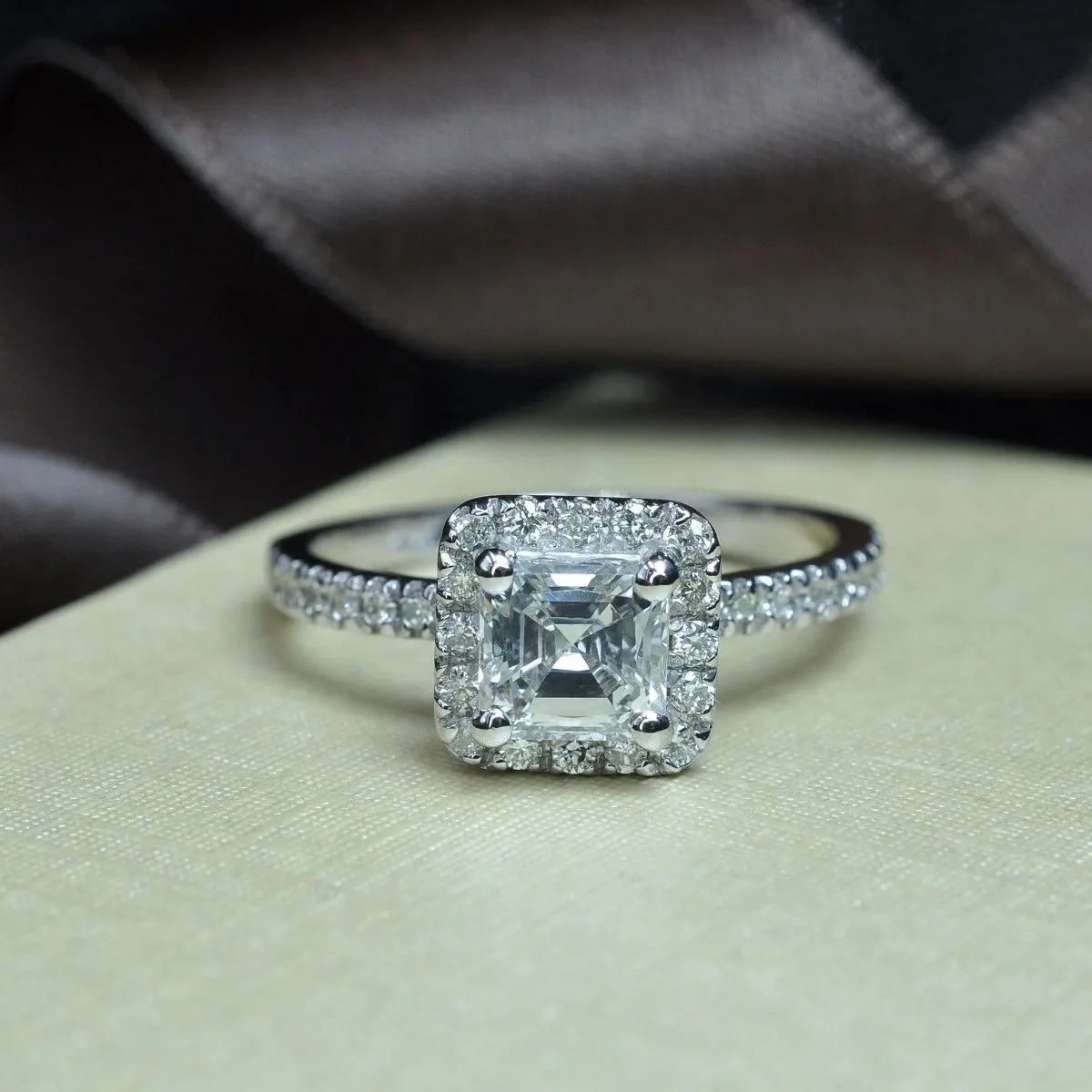 Ecstatic 1.45CT Asscher and Round Cut Diamond Engagement Ring in Platinum