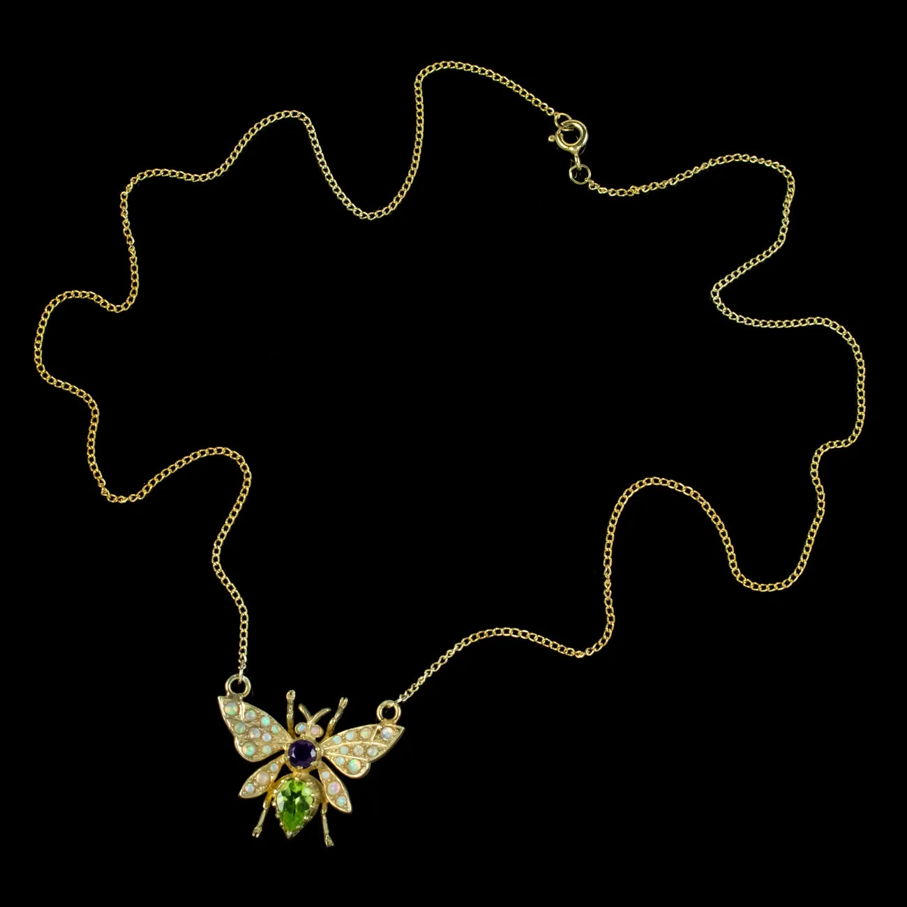 Edwardian Suffragette Style Bee Necklace Peridot Opal Amethyst