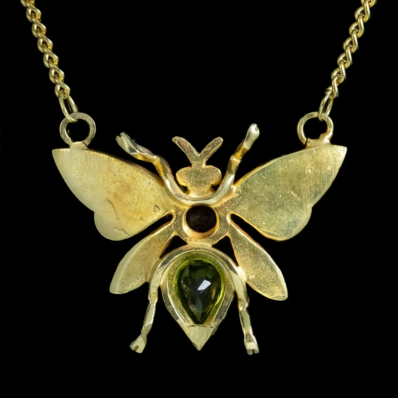 Edwardian Suffragette Style Bee Necklace Peridot Pearl Amethyst