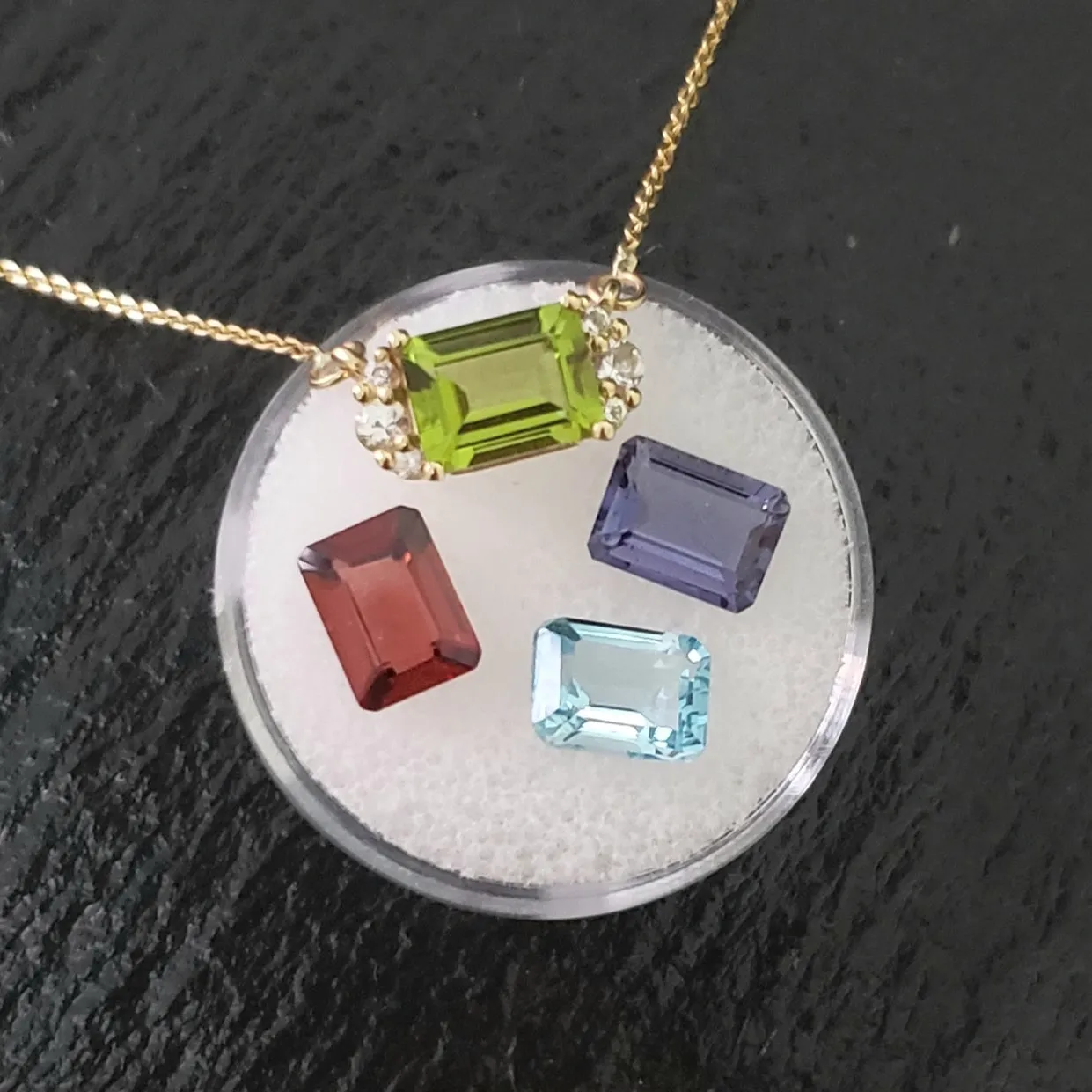 Emerald Cut Birthstone Necklace - Peridot Necklace