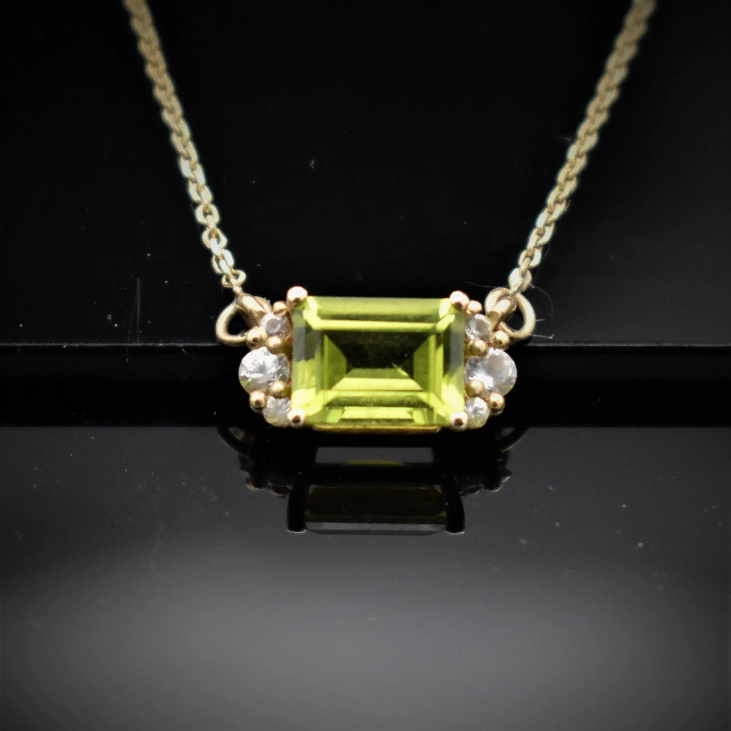 Emerald Cut Birthstone Necklace - Peridot Necklace