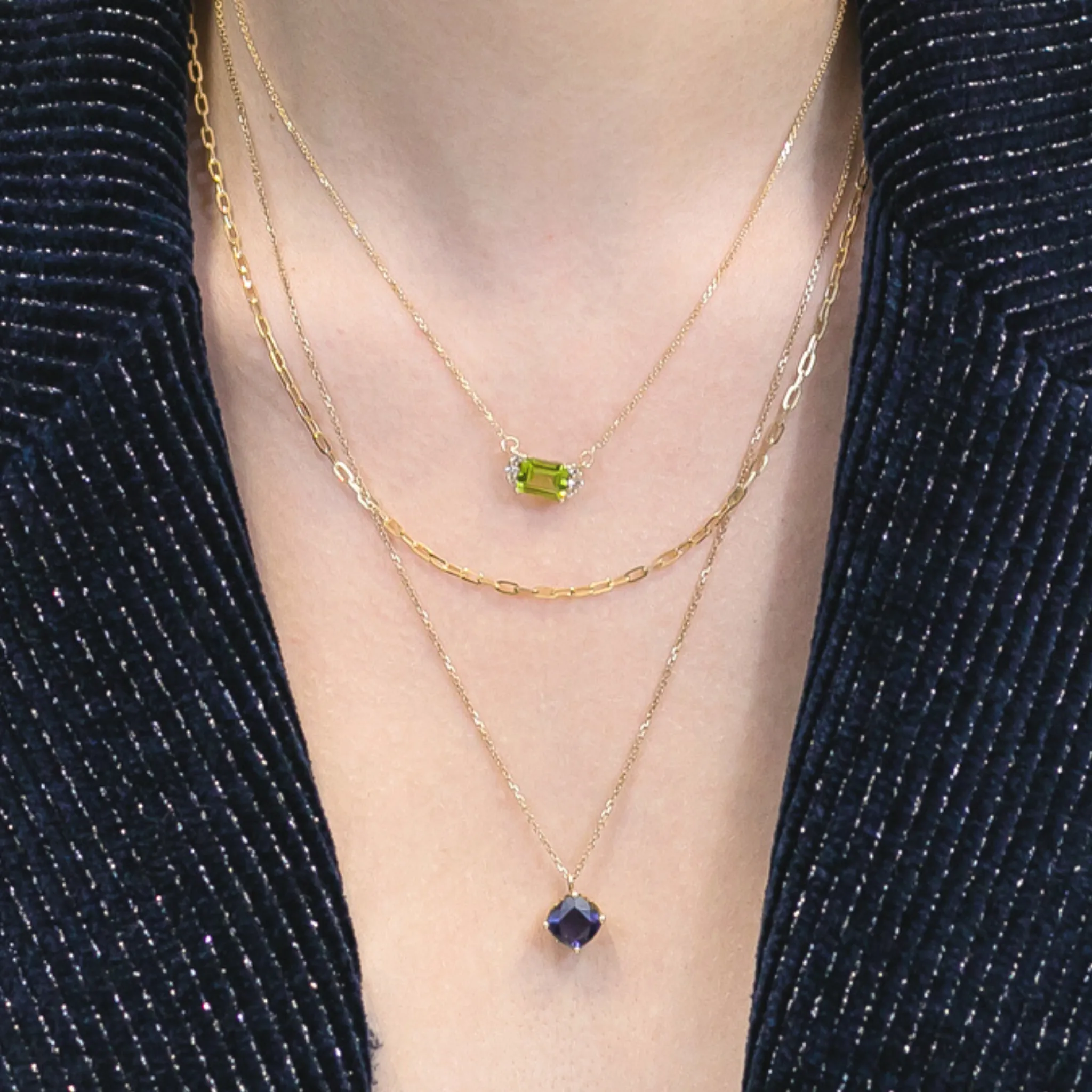 Emerald Cut Birthstone Necklace - Peridot Necklace