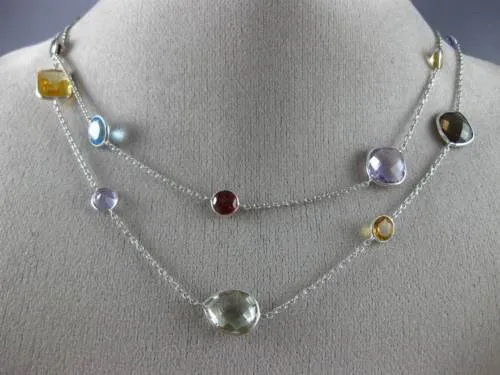 ESTATE LARGE & LONG 36.0CT AAA MULTI GEM 14KT WHITE GOLD 3D BY THE YARD NECKLACE