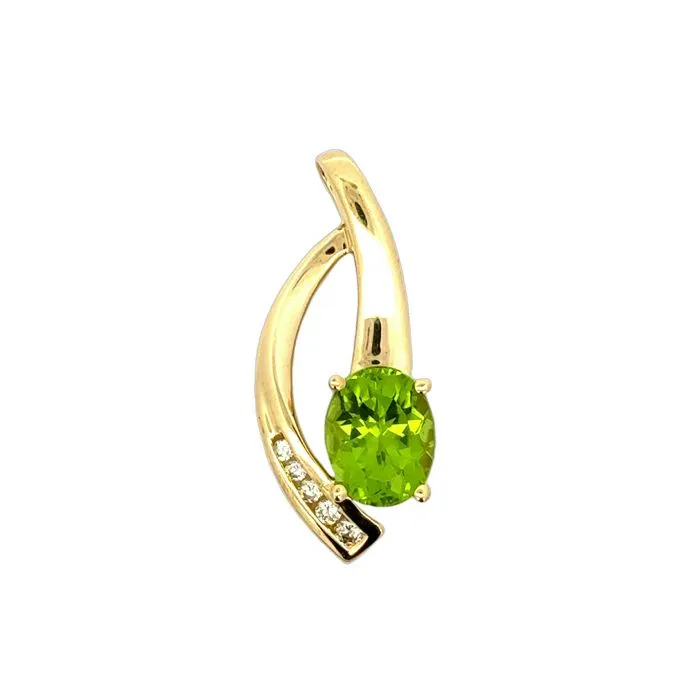 Estate Oval Peridot Abstract Slide Pendant in 14K Yellow Gold