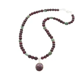 Eudialyte pendant, & Garnet & Green Agate beaded Necklace