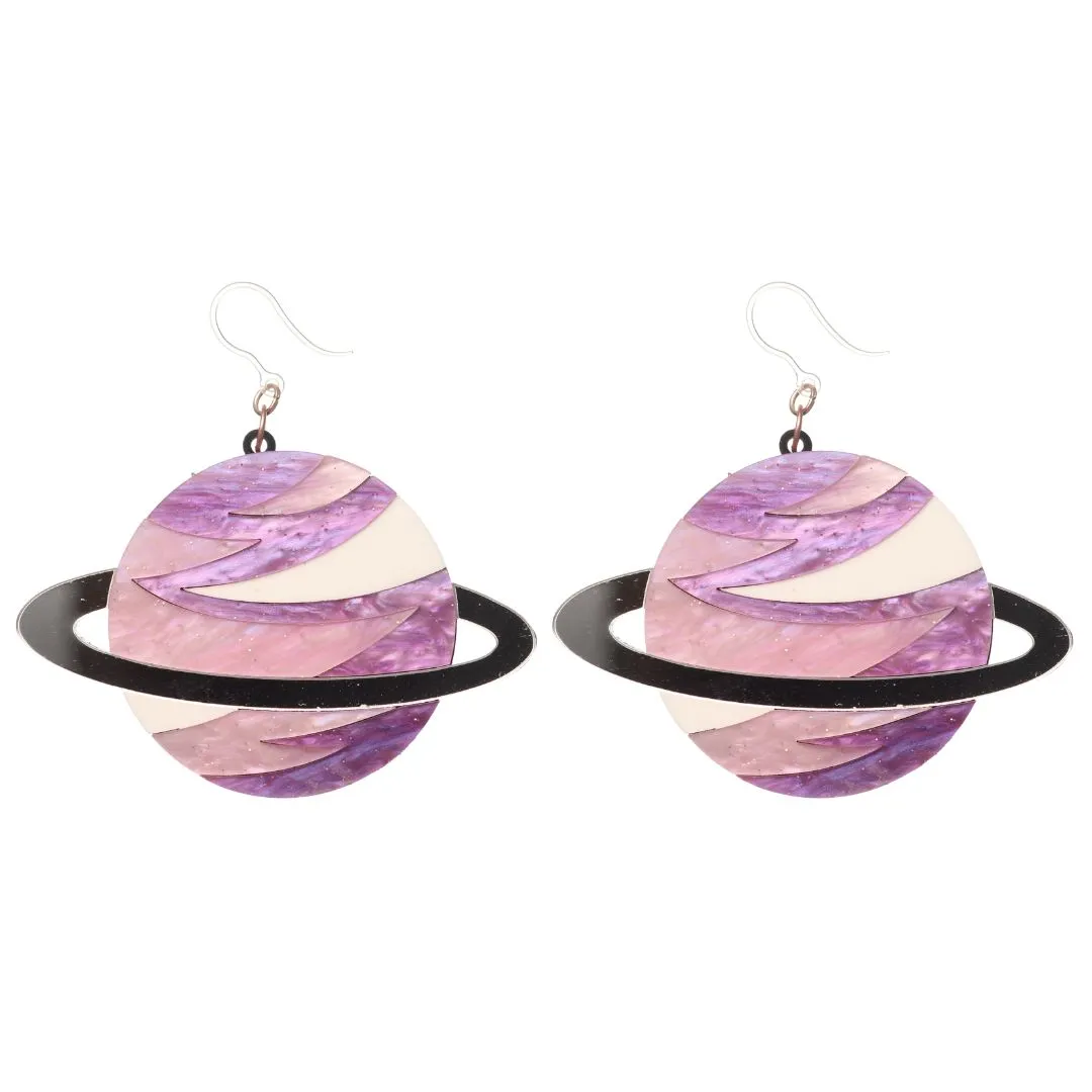 Exaggerated Saturn Dangles Hypoallergenic Earrings for Sensitive Ears Made with Plastic Posts