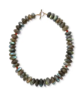 Extra Large Labradorite & Garnet 14k Gold Necklace