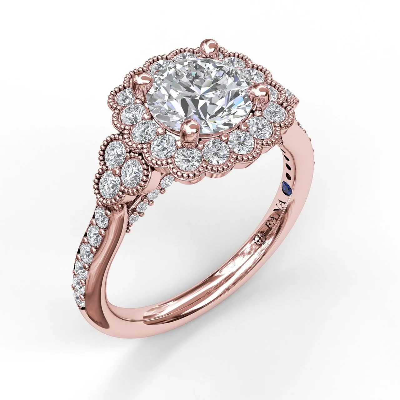 Fana Floral Halo With Diamond Accents Engagement Ring 3563