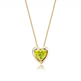 FANCIME Stunning Heart Peridot Birthstone 14K Yellow Gold Necklace