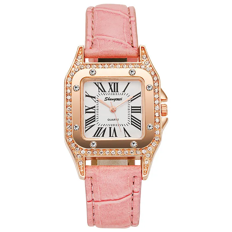 Fashion Square Diamond Belt Women's Watch Simple Roman Numerals Rhinestone Quartz Watch Women's Watch