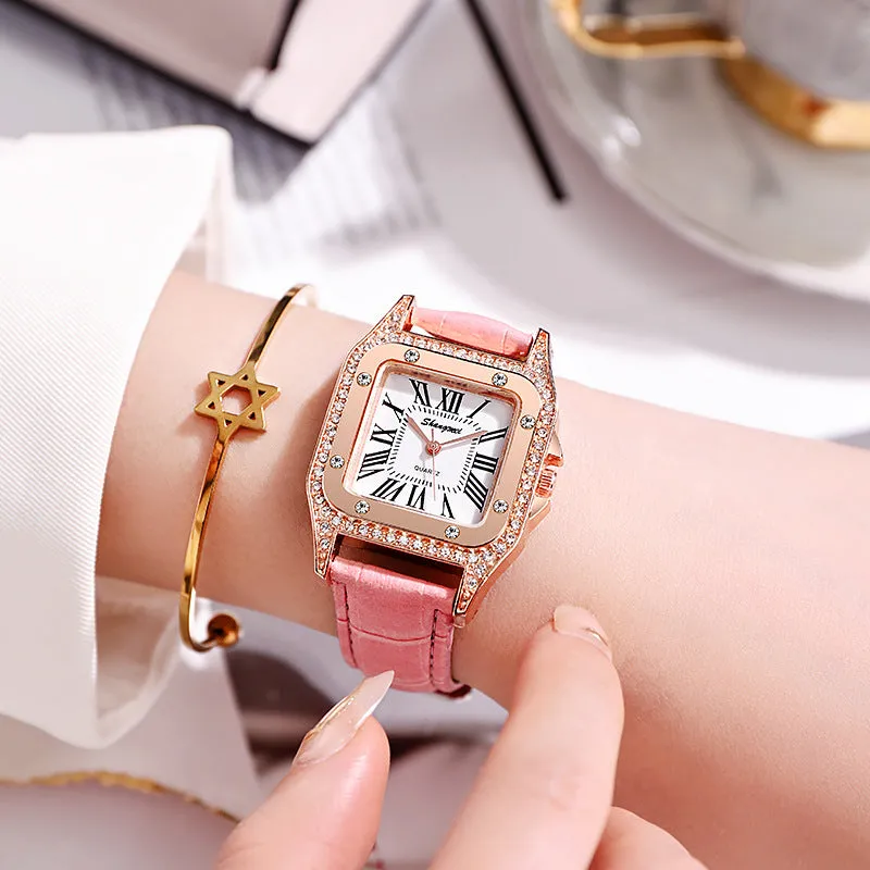 Fashion Square Diamond Belt Women's Watch Simple Roman Numerals Rhinestone Quartz Watch Women's Watch