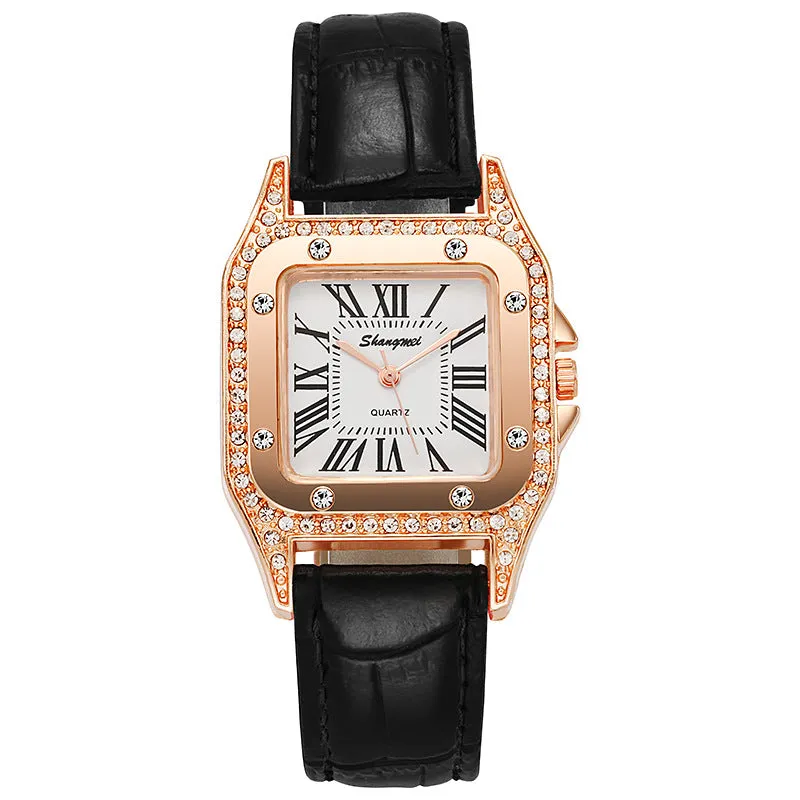 Fashion Square Diamond Belt Women's Watch Simple Roman Numerals Rhinestone Quartz Watch Women's Watch