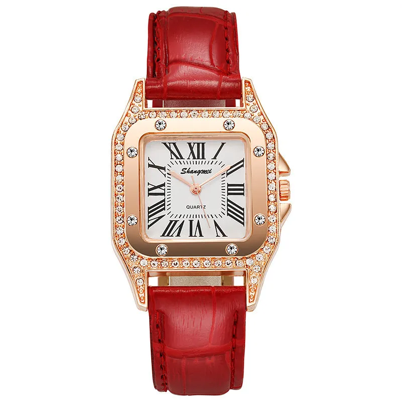 Fashion Square Diamond Belt Women's Watch Simple Roman Numerals Rhinestone Quartz Watch Women's Watch