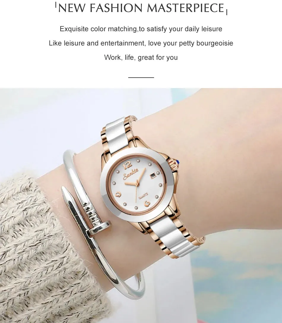 Fashion Women's Ceramic Wrist Watch, Dress Watches,  Stainless Steel, Waterproof