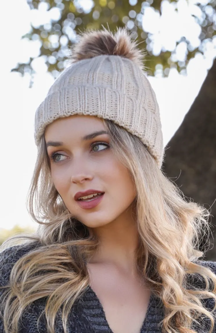 Faux Fur Pom Pom Beanie