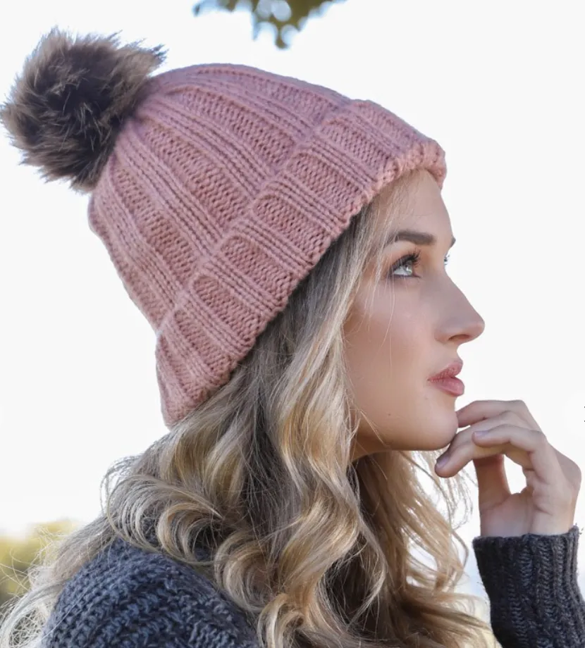 Faux Fur Pom Pom Beanie