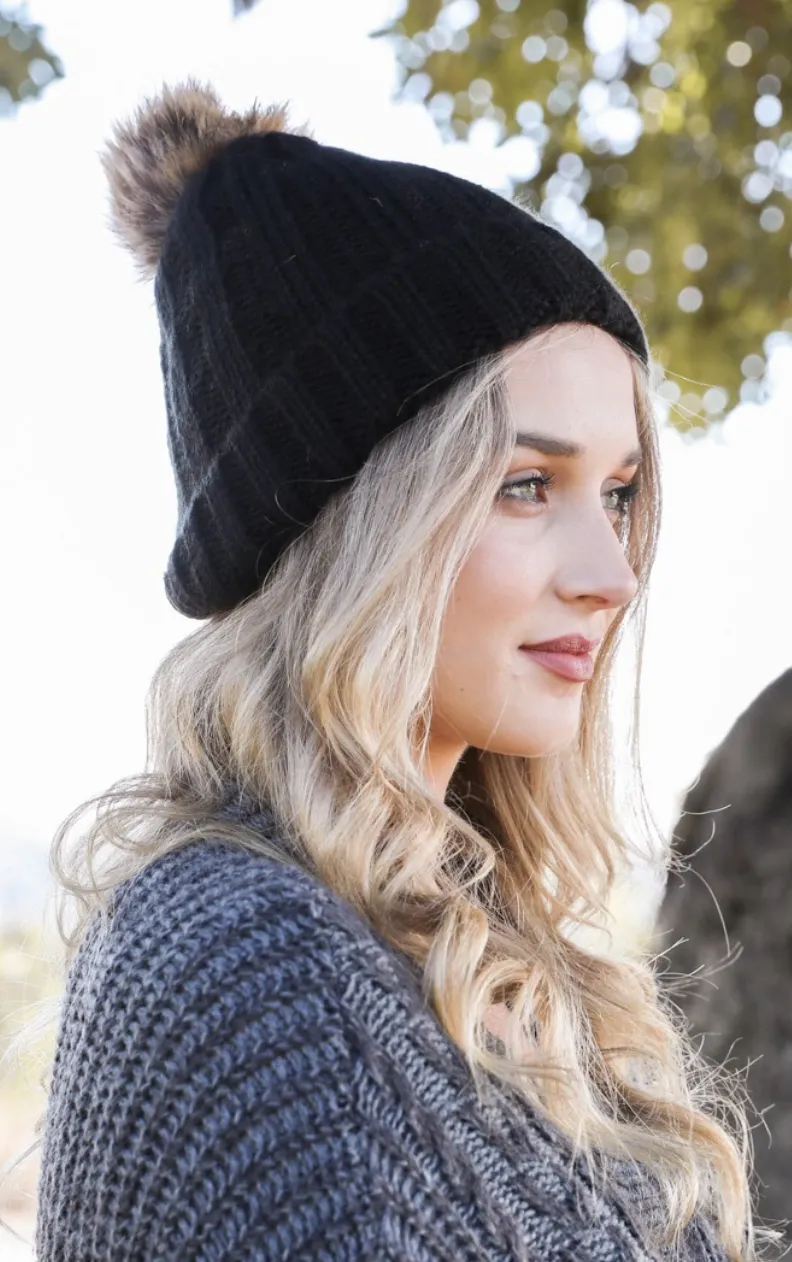 Faux Fur Pom Pom Beanie