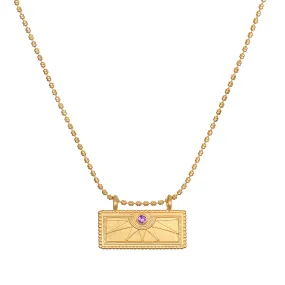 February Amethyst Sunburst Birthstone Tablet Necklace