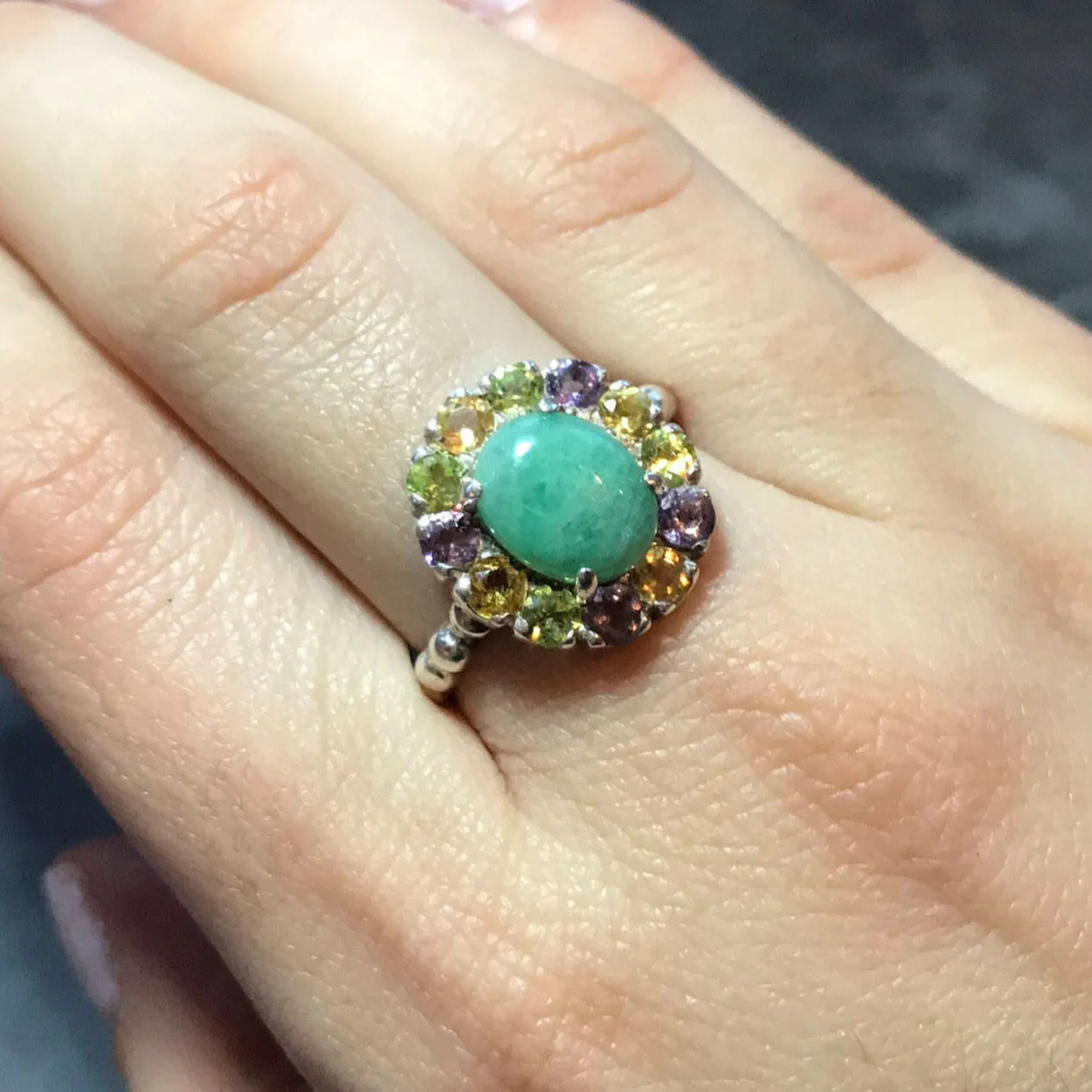 Flower Emerald Ring - GENUINE Emerald Ring - Green Victorian Ring