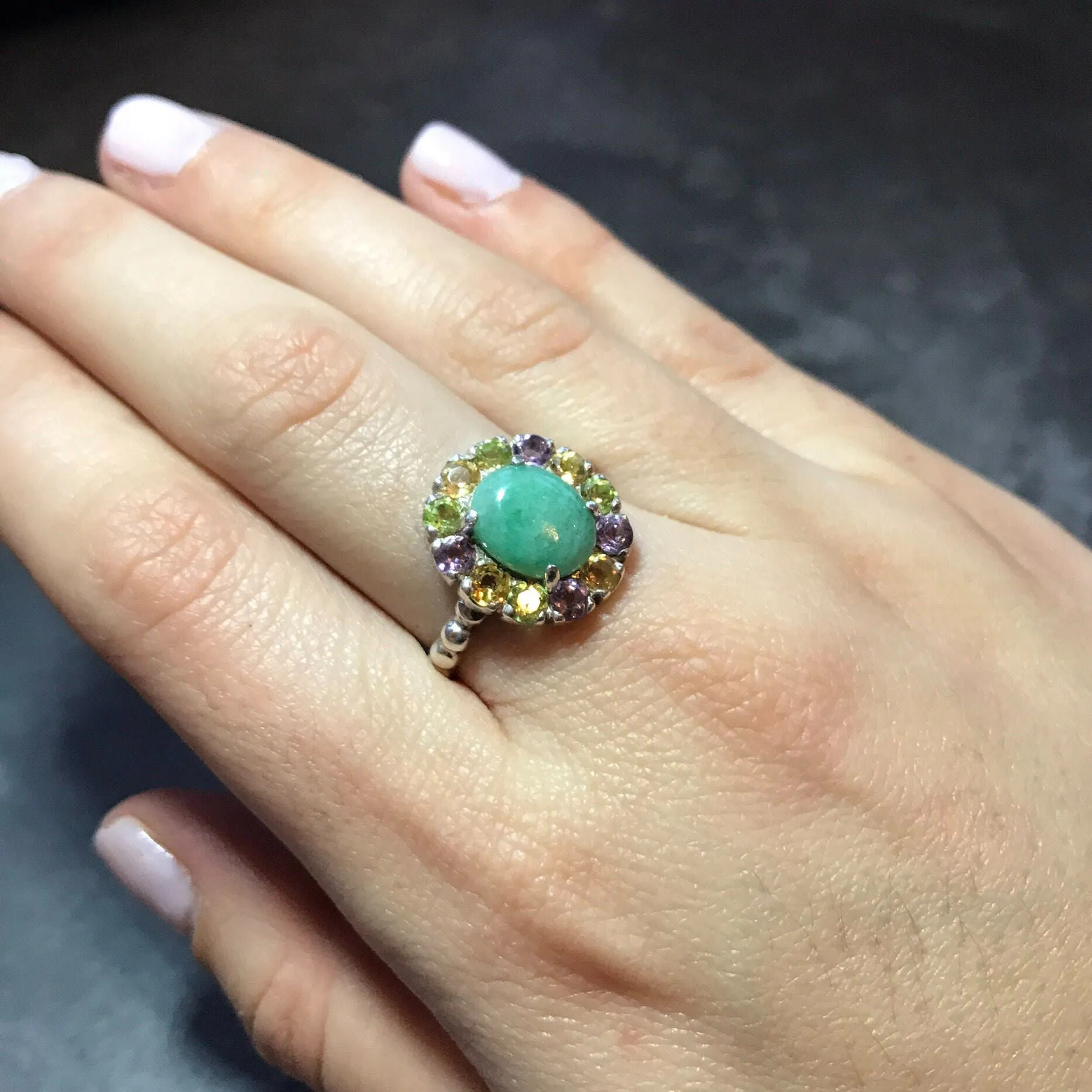 Flower Emerald Ring - GENUINE Emerald Ring - Green Victorian Ring