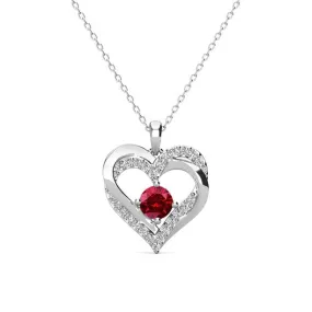 Forever January 18k White Gold Plated Garnet Birthstone Double Heart Necklace with Swarovski Crystals