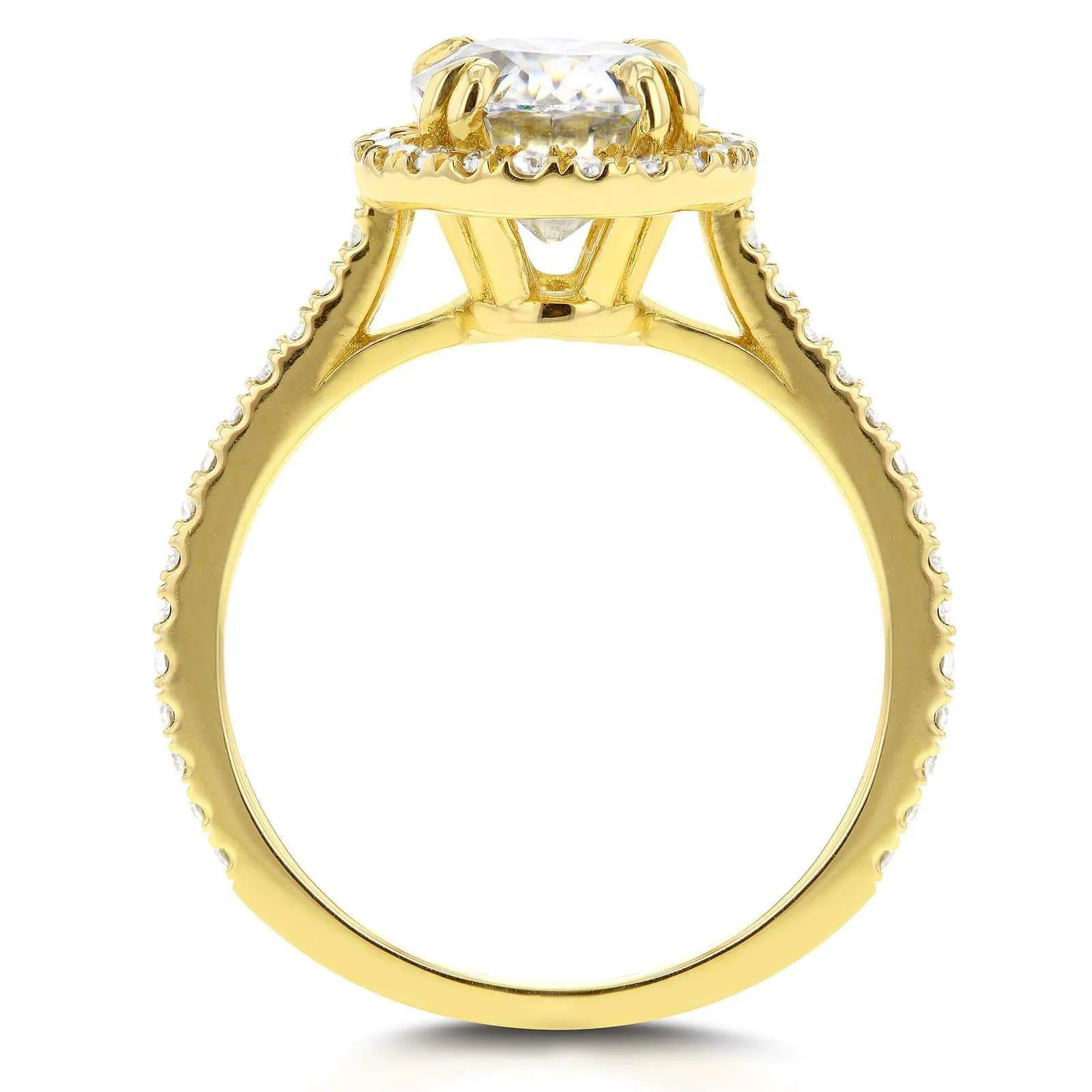 Forever One Oval Moissanite and Diamond Halo Engagement Ring 2 1/3 CTW 14k Yellow Gold (DEF/VS, GH/I)