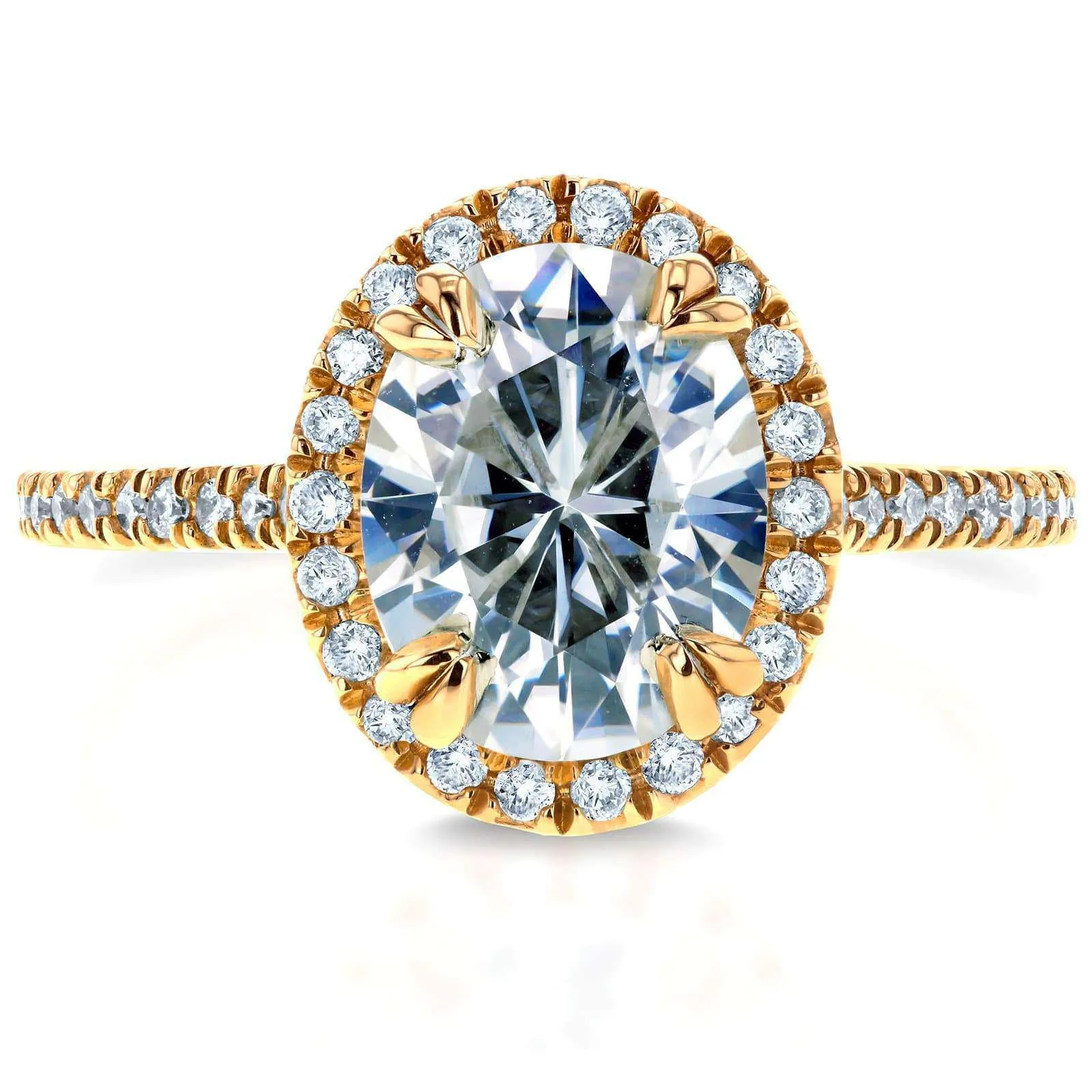 Forever One Oval Moissanite and Diamond Halo Engagement Ring 2 1/3 CTW 14k Yellow Gold (DEF/VS, GH/I)