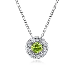 Gabriel & Co 14k White Gold Peridot and Diamond Halo Necklace