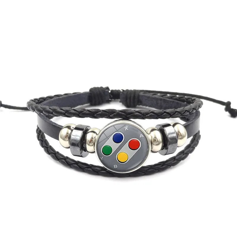 Game Controller Snap Leather Bracelet Men And Women Fashion Personalized Bracelet Handmade Multi-layer Beaded Weave Carrying Strap