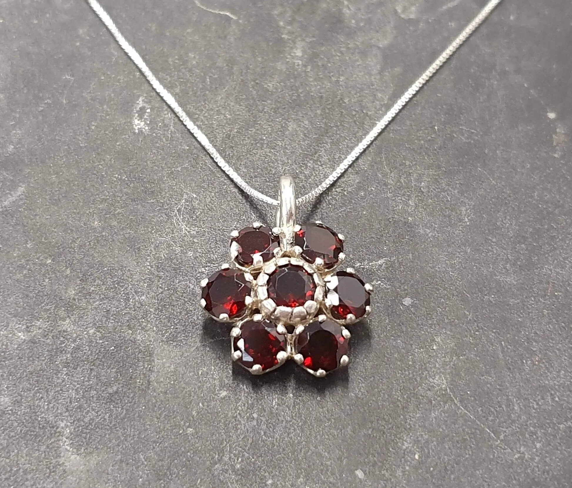 Garnet Flower Pendant - Natural Garnet Necklace - January Birthstone Necklace