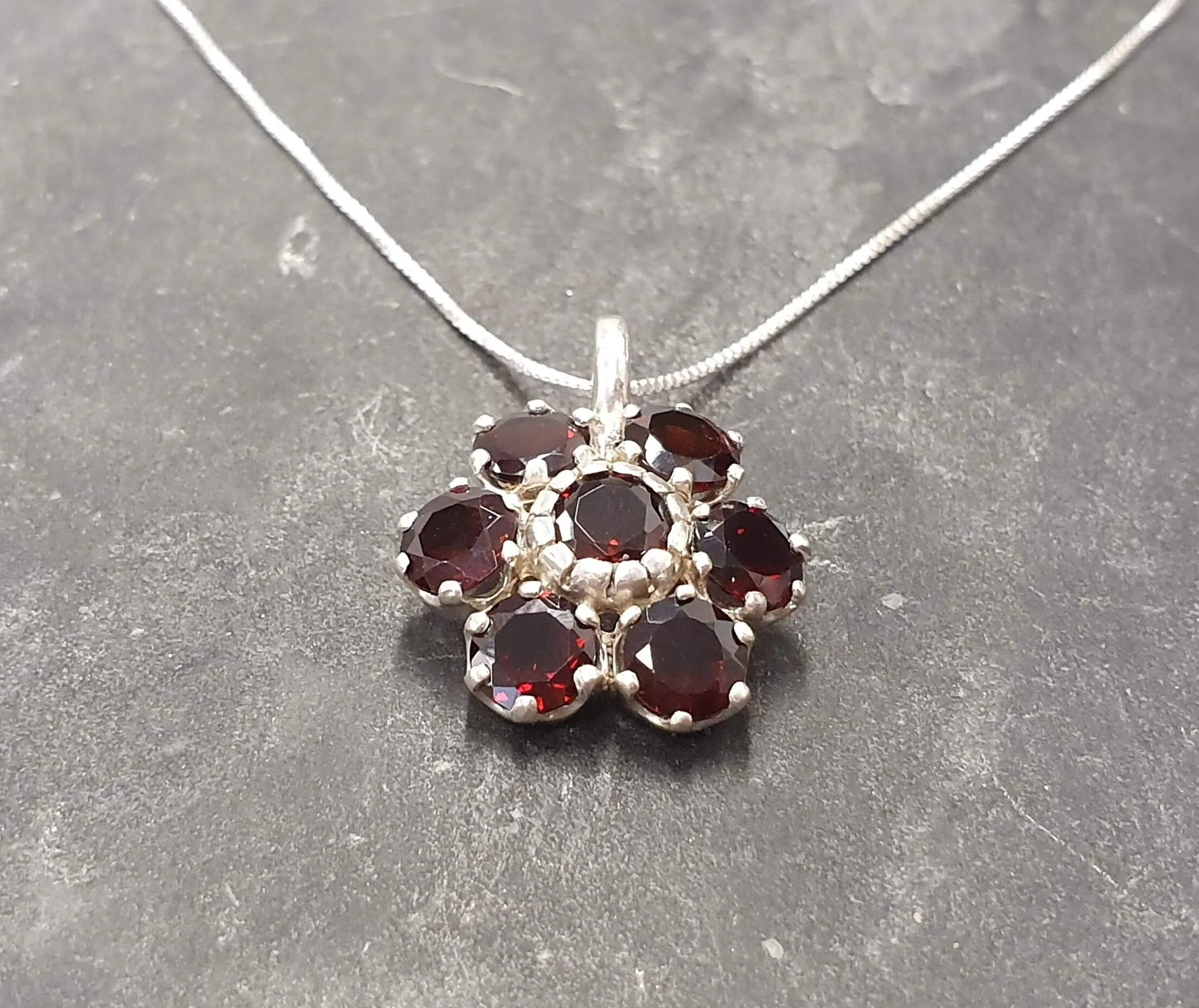 Garnet Flower Pendant - Natural Garnet Necklace - January Birthstone Necklace