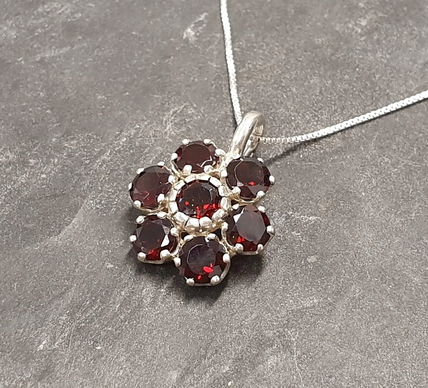 Garnet Flower Pendant - Natural Garnet Necklace - January Birthstone Necklace